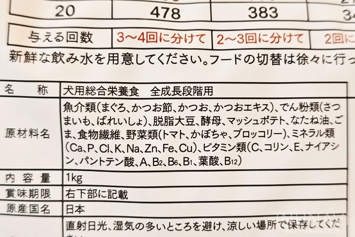 金虎おさかなドッグフード　原材料